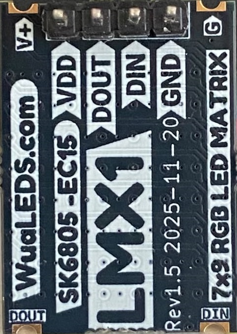 Cara trasera del módulo LMX1 con serigrafía y pinout