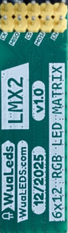 Cara trasera del módulo LMX2 con serigrafía y pinout SPI