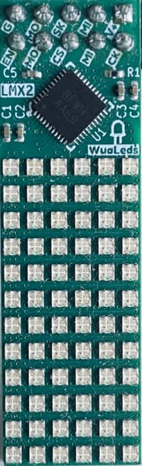 Cara frontal del módulo LMX2 con sus 72 LEDs y el driver AW20216S