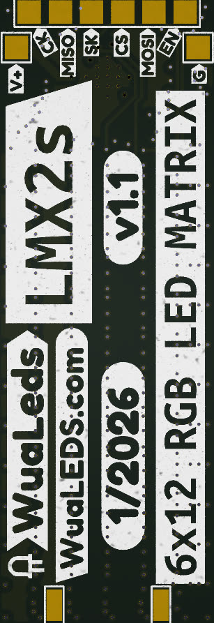 Cara trasera del módulo LMX2s con los pads SMD y el pinout SPI