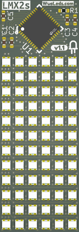 Cara frontal del módulo LMX2s con sus 72 LEDs y el driver AW20216S